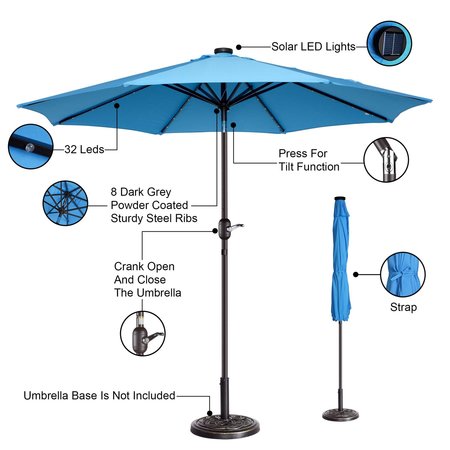 Villacera 9-Foot LED Outdoor Patio Umbrella with Solar Lights, Blue 83-OUT5422